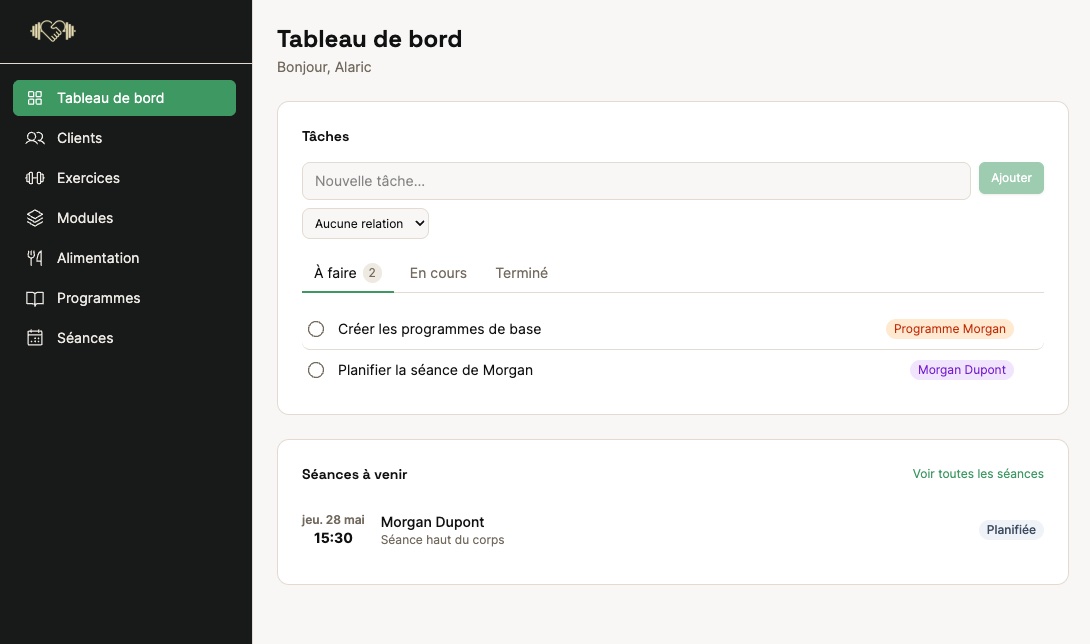 Dashboard coach web